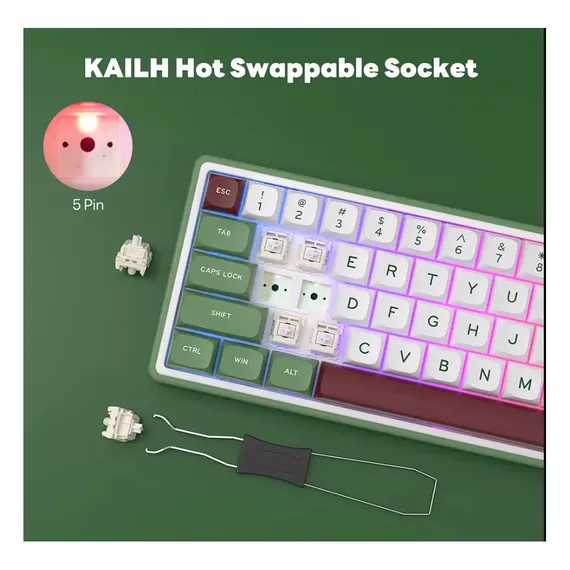 კლავიატურა Royal Kludge RK R65 RGB Mechanical Keyboard, Chartreuse switch, Hot Swappable, Type-C wired, Green sand, 5 image - TechMall.geკლავიატურა Royal Kludge RK R65 RGB Mechanical Keyboard, Chartreuse switch, Hot Swappable, Type-C wired, Green sand, 5 image - TechMall.ge ,კლავიატურა Royal Kludge RK R65 RGB Mechanical Keyboard, Chartreuse switch, Hot Swappable, Type-C wired, Green sand, 5 image - TechMall.ge