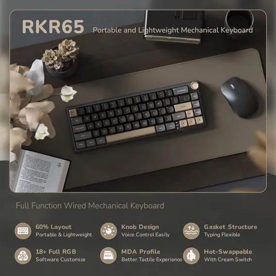 კლავიატურა Royal Kludge RK R65 RGB Mechanical Keyboard, Brown switch, Hot Swappable, Type-C wired, Phantom, 6 image - TechMall.geკლავიატურა Royal Kludge RK R65 RGB Mechanical Keyboard, Brown switch, Hot Swappable, Type-C wired, Phantom, 6 image - TechMall.ge ,კლავიატურა Royal Kludge RK R65 RGB Mechanical Keyboard, Brown switch, Hot Swappable, Type-C wired, Phantom, 6 image - TechMall.ge