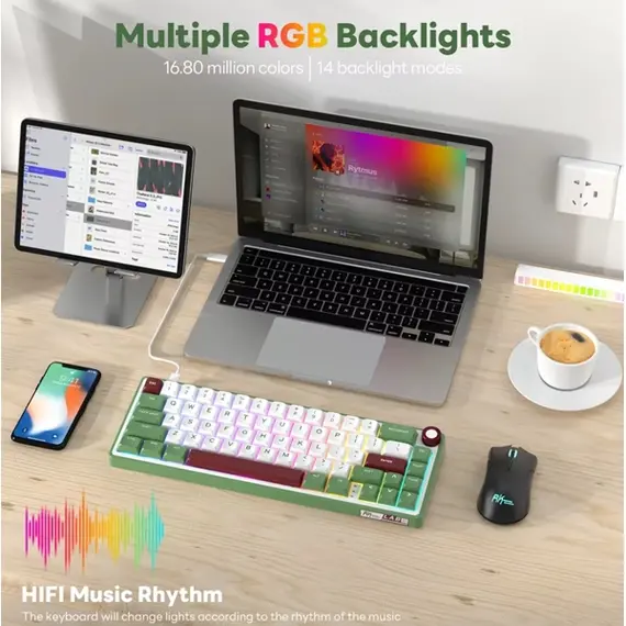 კლავიატურა Royal Kludge RK R65 RGB Mechanical Keyboard, Brown switch, Hot Swappable, Type-C wired, Green sand, 5 image - TechMall.geკლავიატურა Royal Kludge RK R65 RGB Mechanical Keyboard, Brown switch, Hot Swappable, Type-C wired, Green sand, 5 image - TechMall.ge ,კლავიატურა Royal Kludge RK R65 RGB Mechanical Keyboard, Brown switch, Hot Swappable, Type-C wired, Green sand, 5 image - TechMall.ge