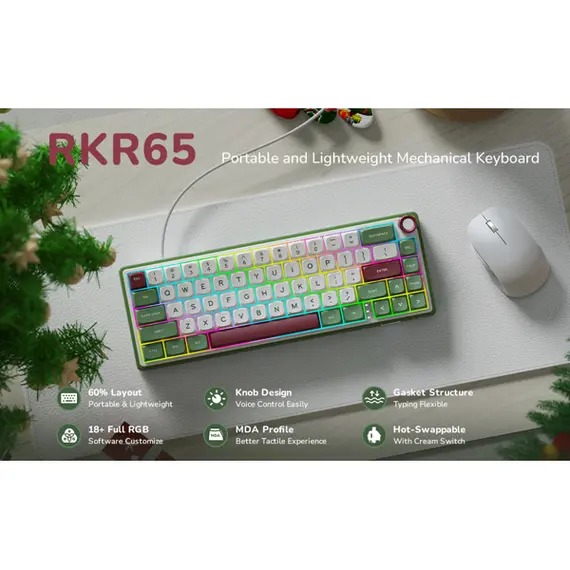 კლავიატურა Royal Kludge RK R65 RGB Mechanical Keyboard, Brown switch, Hot Swappable, Type-C wired, Green sand, 3 image - TechMall.geკლავიატურა Royal Kludge RK R65 RGB Mechanical Keyboard, Brown switch, Hot Swappable, Type-C wired, Green sand, 3 image - TechMall.ge ,კლავიატურა Royal Kludge RK R65 RGB Mechanical Keyboard, Brown switch, Hot Swappable, Type-C wired, Green sand, 3 image - TechMall.ge