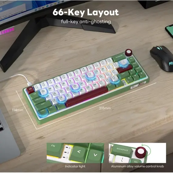 კლავიატურა Royal Kludge RK R65 RGB Mechanical Keyboard, Brown switch, Hot Swappable, Type-C wired, Green sand, 2 image - TechMall.geკლავიატურა Royal Kludge RK R65 RGB Mechanical Keyboard, Brown switch, Hot Swappable, Type-C wired, Green sand, 2 image - TechMall.ge ,კლავიატურა Royal Kludge RK R65 RGB Mechanical Keyboard, Brown switch, Hot Swappable, Type-C wired, Green sand, 2 image - TechMall.ge