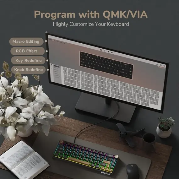 კლავიატურა Royal Kludge RK R65 RGB Mechanical Keyboard, Chartreuse switch, Hot Swappable, Type-C wired, Phantom, 5 image - TechMall.geკლავიატურა Royal Kludge RK R65 RGB Mechanical Keyboard, Chartreuse switch, Hot Swappable, Type-C wired, Phantom, 5 image - TechMall.ge ,კლავიატურა Royal Kludge RK R65 RGB Mechanical Keyboard, Chartreuse switch, Hot Swappable, Type-C wired, Phantom, 5 image - TechMall.ge