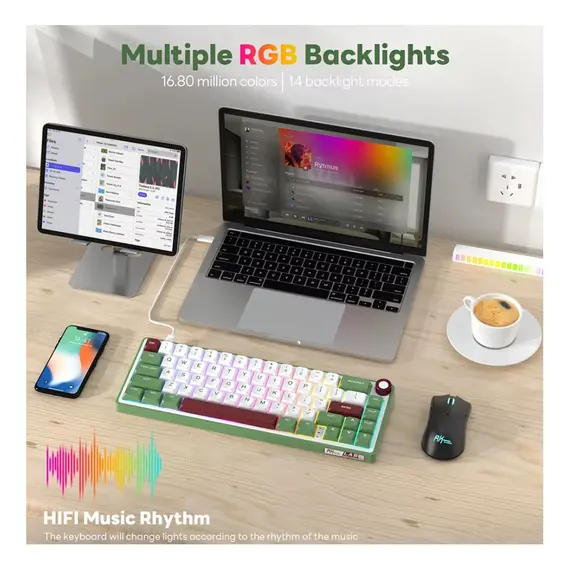 კლავიატურა Royal Kludge RK R65 RGB Mechanical Keyboard, Chartreuse switch, Hot Swappable, Type-C wired, Green sand, 4 image - TechMall.geკლავიატურა Royal Kludge RK R65 RGB Mechanical Keyboard, Chartreuse switch, Hot Swappable, Type-C wired, Green sand, 4 image - TechMall.ge ,კლავიატურა Royal Kludge RK R65 RGB Mechanical Keyboard, Chartreuse switch, Hot Swappable, Type-C wired, Green sand, 4 image - TechMall.ge