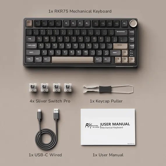 კლავიატურა Royal Kludge RK R75 RGB Mechanical Keyboard, K silver switch, Hot Swappable, Type-C wire, Phantom, 4 image - TechMall.geკლავიატურა Royal Kludge RK R75 RGB Mechanical Keyboard, K silver switch, Hot Swappable, Type-C wire, Phantom, 4 image - TechMall.ge ,კლავიატურა Royal Kludge RK R75 RGB Mechanical Keyboard, K silver switch, Hot Swappable, Type-C wire, Phantom, 4 image - TechMall.ge