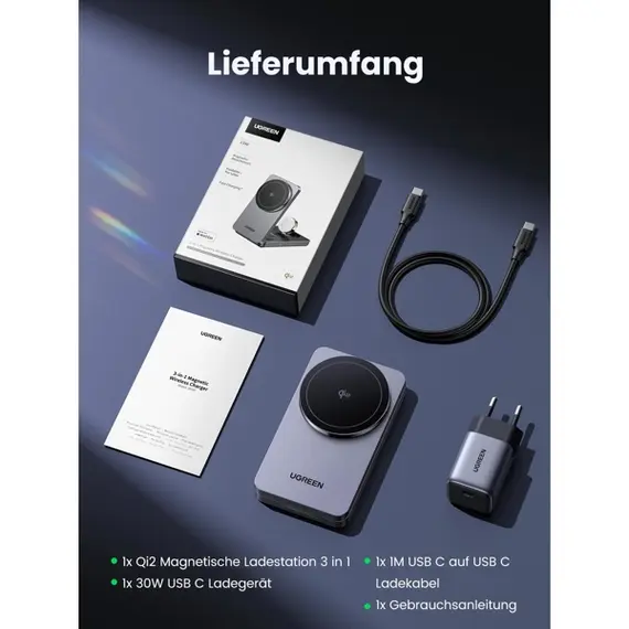 უსადენო დამტენი UGREEN W707 (45025) Qi2 MagFlow, 15W, Wireless Charging Station With 30W USB-C Charger, Space gray, 2 image - TechMall.geუსადენო დამტენი UGREEN W707 (45025) Qi2 MagFlow, 15W, Wireless Charging Station With 30W USB-C Charger, Space gray, 2 image - TechMall.ge ,უსადენო დამტენი UGREEN W707 (45025) Qi2 MagFlow, 15W, Wireless Charging Station With 30W USB-C Charger, Space gray, 2 image - TechMall.ge