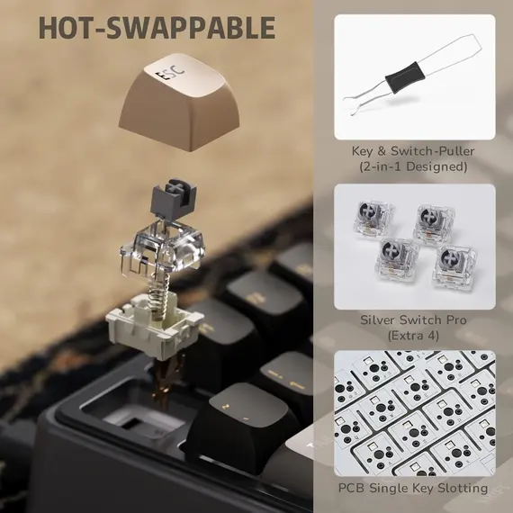 კლავიატურა Royal Kludge RK R75 RGB Mechanical Keyboard, K silver switch, Hot Swappable, Type-C wire, Phantom, 10 image - TechMall.geკლავიატურა Royal Kludge RK R75 RGB Mechanical Keyboard, K silver switch, Hot Swappable, Type-C wire, Phantom, 10 image - TechMall.ge ,კლავიატურა Royal Kludge RK R75 RGB Mechanical Keyboard, K silver switch, Hot Swappable, Type-C wire, Phantom, 10 image - TechMall.ge