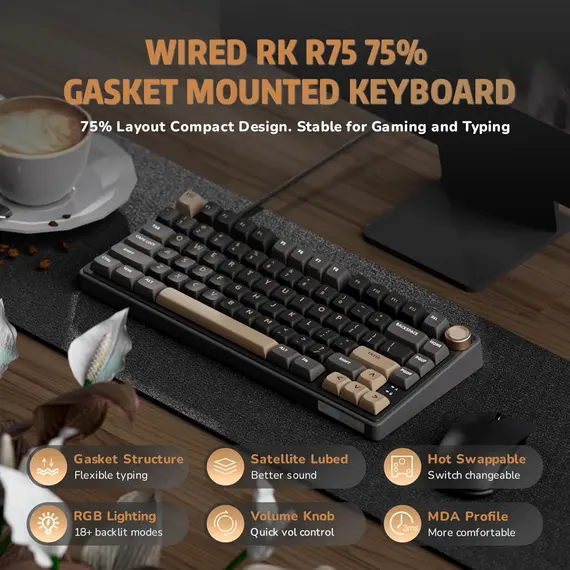 კლავიატურა Royal Kludge RK R75 RGB Mechanical Keyboard, K silver switch, Hot Swappable, Type-C wire, Phantom, 7 image - TechMall.geკლავიატურა Royal Kludge RK R75 RGB Mechanical Keyboard, K silver switch, Hot Swappable, Type-C wire, Phantom, 7 image - TechMall.ge ,კლავიატურა Royal Kludge RK R75 RGB Mechanical Keyboard, K silver switch, Hot Swappable, Type-C wire, Phantom, 7 image - TechMall.ge