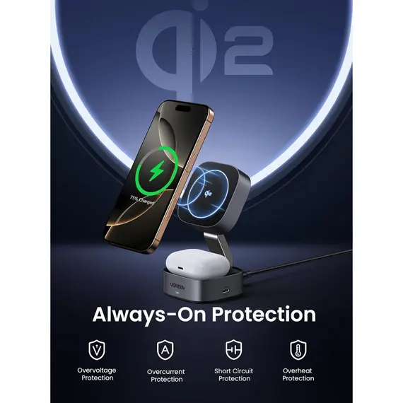 უსადენო დამტენი UGREEEN W702 (35316) MagFlow Qi2, 25W, Magnetic Foldable Charging Station, Dark Gray, 6 image - TechMall.geუსადენო დამტენი UGREEEN W702 (35316) MagFlow Qi2, 25W, Magnetic Foldable Charging Station, Dark Gray, 6 image - TechMall.ge ,უსადენო დამტენი UGREEEN W702 (35316) MagFlow Qi2, 25W, Magnetic Foldable Charging Station, Dark Gray, 6 image - TechMall.ge
