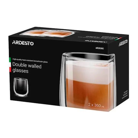 ჭიქა ARDESTO Double wall borosilicate glass mug set 360 ml 2 pcs, 2 image - TechMall.geჭიქა ARDESTO Double wall borosilicate glass mug set 360 ml 2 pcs, 2 image - TechMall.ge ,ჭიქა ARDESTO Double wall borosilicate glass mug set 360 ml 2 pcs, 2 image - TechMall.ge