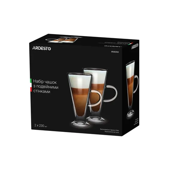ლატეს ჭიქების ნაკრები ARDESTO Double wall borosilicate glass mug set Ardesto, 230 ml, 2 pcs, with handles, 2 image - TechMall.geლატეს ჭიქების ნაკრები ARDESTO Double wall borosilicate glass mug set Ardesto, 230 ml, 2 pcs, with handles, 2 image - TechMall.ge ,ლატეს ჭიქების ნაკრები ARDESTO Double wall borosilicate glass mug set Ardesto, 230 ml, 2 pcs, with handles, 2 image - TechMall.ge