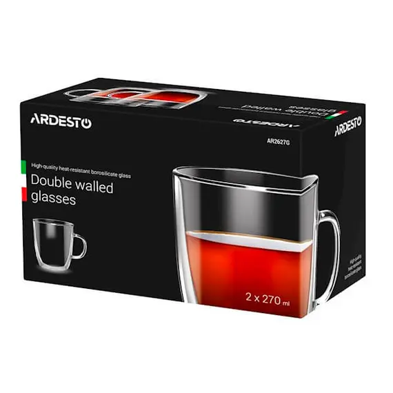 ჭიქა ARDESTO Double wall borosilicate glass cup set 270 ml 2 pcs with handles, 2 image - TechMall.geჭიქა ARDESTO Double wall borosilicate glass cup set 270 ml 2 pcs with handles, 2 image - TechMall.ge ,ჭიქა ARDESTO Double wall borosilicate glass cup set 270 ml 2 pcs with handles, 2 image - TechMall.ge