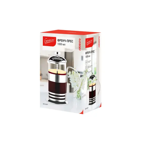 ჩაის დასაყენებელი ARDESTO French press  Gemini, 1000 ml, stainless steel, glass, 3 image - TechMall.geჩაის დასაყენებელი ARDESTO French press  Gemini, 1000 ml, stainless steel, glass, 3 image - TechMall.ge ,ჩაის დასაყენებელი ARDESTO French press  Gemini, 1000 ml, stainless steel, glass, 3 image - TechMall.ge