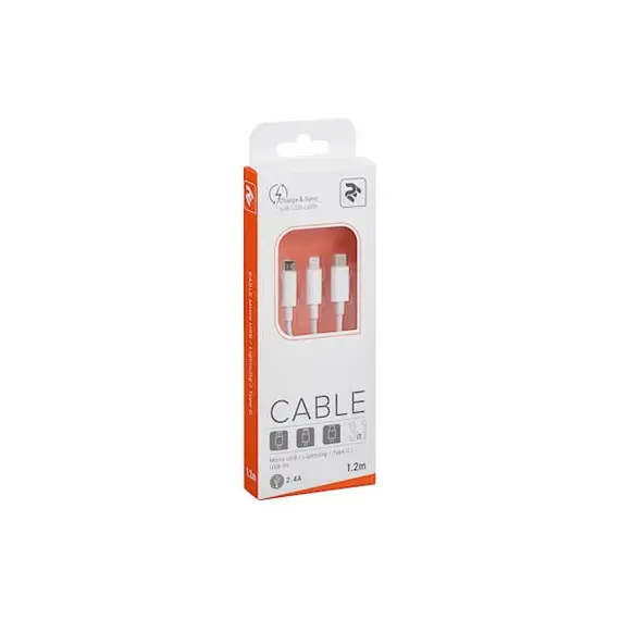 უსბ კაბელი 2E USB 3 in 1 Micro/Lightning/Type C, 5V/2.4A, White,1.2m, 4 image - TechMall.geუსბ კაბელი 2E USB 3 in 1 Micro/Lightning/Type C, 5V/2.4A, White,1.2m, 4 image - TechMall.ge ,უსბ კაბელი 2E USB 3 in 1 Micro/Lightning/Type C, 5V/2.4A, White,1.2m, 4 image - TechMall.ge