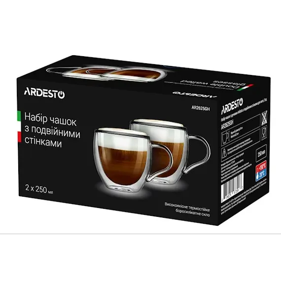 ჭიქა ARDESTO Double wall borosilicate glass mug set 250 ml 2 pcs with handles, 2 image - TechMall.geჭიქა ARDESTO Double wall borosilicate glass mug set 250 ml 2 pcs with handles, 2 image - TechMall.ge ,ჭიქა ARDESTO Double wall borosilicate glass mug set 250 ml 2 pcs with handles, 2 image - TechMall.ge