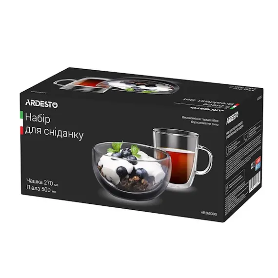 ჭიქები Ardesto Breakfast set double wall borosilicate glass mug 270 ml and bowl 500 ml, 2 image - TechMall.geჭიქები Ardesto Breakfast set double wall borosilicate glass mug 270 ml and bowl 500 ml, 2 image - TechMall.ge ,ჭიქები Ardesto Breakfast set double wall borosilicate glass mug 270 ml and bowl 500 ml, 2 image - TechMall.ge