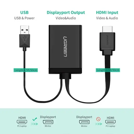 HDMI გადამყვანი UGREEN MM107 (40238) HDMI to DP Converter 0.5m (Black) + USB for power, 3 image - TechMall.geHDMI გადამყვანი UGREEN MM107 (40238) HDMI to DP Converter 0.5m (Black) + USB for power, 3 image - TechMall.ge ,HDMI გადამყვანი UGREEN MM107 (40238) HDMI to DP Converter 0.5m (Black) + USB for power, 3 image - TechMall.ge