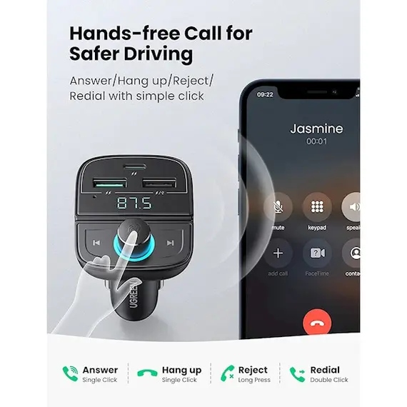 მობილურის დამტენი UGREEN CD229 (80910) Bluetooth Car Charger BT5.0, PD, QC3.0, USB Flash Drive, TF, Black, 7 image - TechMall.geმობილურის დამტენი UGREEN CD229 (80910) Bluetooth Car Charger BT5.0, PD, QC3.0, USB Flash Drive, TF, Black, 7 image - TechMall.ge ,მობილურის დამტენი UGREEN CD229 (80910) Bluetooth Car Charger BT5.0, PD, QC3.0, USB Flash Drive, TF, Black, 7 image - TechMall.ge