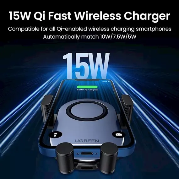 Mobile phone charger UGREEN CD256 (40118) Wireless Car Charger, 15W Auto Induction Phone Holder, Black, 5 image - TechMall.geMobile phone charger UGREEN CD256 (40118) Wireless Car Charger, 15W Auto Induction Phone Holder, Black, 5 image - TechMall.ge ,Mobile phone charger UGREEN CD256 (40118) Wireless Car Charger, 15W Auto Induction Phone Holder, Black, 5 image - TechMall.ge