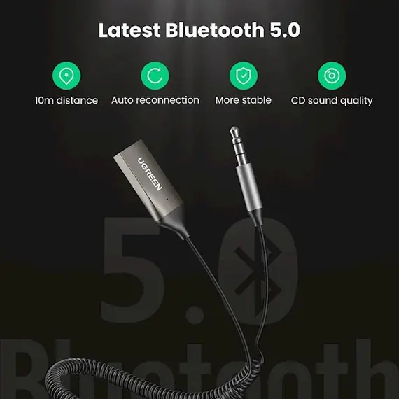 აუდიო ადაპტერი UGREEN CM309 (70601) USB to Aux Car Bluetooth 5.0 Receiver Audio Adapter Black, 5 image - TechMall.geაუდიო ადაპტერი UGREEN CM309 (70601) USB to Aux Car Bluetooth 5.0 Receiver Audio Adapter Black, 5 image - TechMall.ge ,აუდიო ადაპტერი UGREEN CM309 (70601) USB to Aux Car Bluetooth 5.0 Receiver Audio Adapter Black, 5 image - TechMall.ge