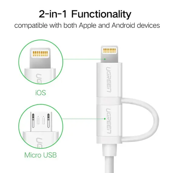 USB კაბელი UGREEN US178 (20876) USB 2.0 to Micro USB+Lightning (2 in 1) Data Cable 1M, 2 image - TechMall.geUSB კაბელი UGREEN US178 (20876) USB 2.0 to Micro USB+Lightning (2 in 1) Data Cable 1M, 2 image - TechMall.ge ,USB კაბელი UGREEN US178 (20876) USB 2.0 to Micro USB+Lightning (2 in 1) Data Cable 1M, 2 image - TechMall.ge