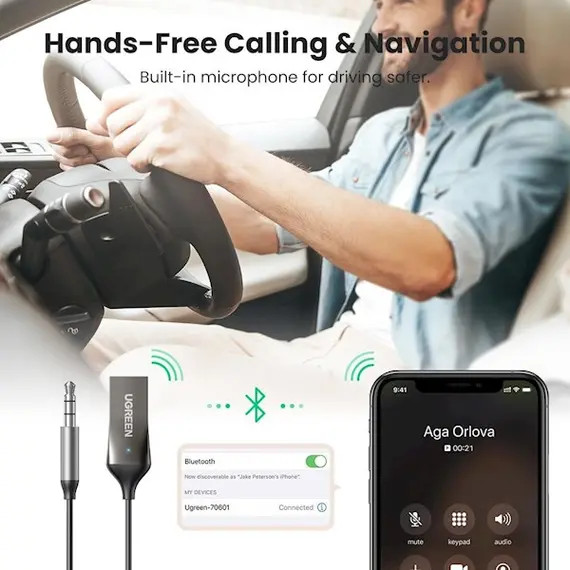 აუდიო ადაპტერი UGREEN CM309 (70601) USB to Aux Car Bluetooth 5.0 Receiver Audio Adapter Black, 3 image - TechMall.geაუდიო ადაპტერი UGREEN CM309 (70601) USB to Aux Car Bluetooth 5.0 Receiver Audio Adapter Black, 3 image - TechMall.ge ,აუდიო ადაპტერი UGREEN CM309 (70601) USB to Aux Car Bluetooth 5.0 Receiver Audio Adapter Black, 3 image - TechMall.ge