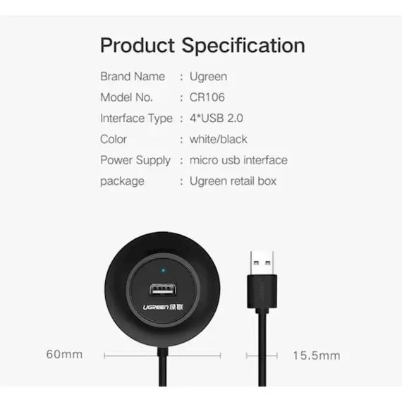 USB ჰაბი UGREEN CR106 (20277) USB 2.0 4 PORTS HUB, 5 image - TechMall.geUSB ჰაბი UGREEN CR106 (20277) USB 2.0 4 PORTS HUB, 5 image - TechMall.ge ,USB ჰაბი UGREEN CR106 (20277) USB 2.0 4 PORTS HUB, 5 image - TechMall.ge