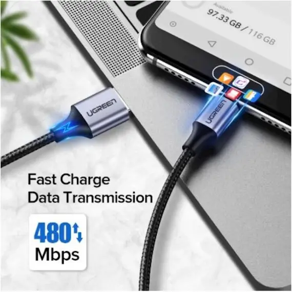 USB კაბელი Ugreen US288 (60126) UGREEN USB 2.0 A to Type C Cable Nickel Plating Aluminum Braid 1m (Black), 4 image - TechMall.geUSB კაბელი Ugreen US288 (60126) UGREEN USB 2.0 A to Type C Cable Nickel Plating Aluminum Braid 1m (Black), 4 image - TechMall.ge ,USB კაბელი Ugreen US288 (60126) UGREEN USB 2.0 A to Type C Cable Nickel Plating Aluminum Braid 1m (Black), 4 image - TechMall.ge