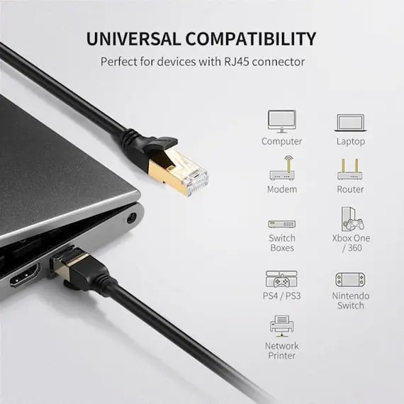 ქსელის კაბელი UGREEN NW107 (11229) Cat7 Patch Cord STP Ethernet Lan Cable 0.5m (Black), 6 image - TechMall.geქსელის კაბელი UGREEN NW107 (11229) Cat7 Patch Cord STP Ethernet Lan Cable 0.5m (Black), 6 image - TechMall.ge ,ქსელის კაბელი UGREEN NW107 (11229) Cat7 Patch Cord STP Ethernet Lan Cable 0.5m (Black), 6 image - TechMall.ge