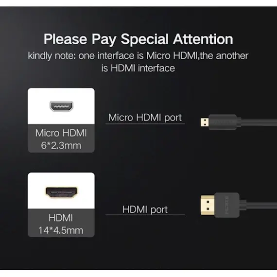 HDMI კაბელი UGREEN HD127 (30102) Micro HDMI to HDMI Cable 1.5m (Black), 3 image - TechMall.geHDMI კაბელი UGREEN HD127 (30102) Micro HDMI to HDMI Cable 1.5m (Black), 3 image - TechMall.ge ,HDMI კაბელი UGREEN HD127 (30102) Micro HDMI to HDMI Cable 1.5m (Black), 3 image - TechMall.ge