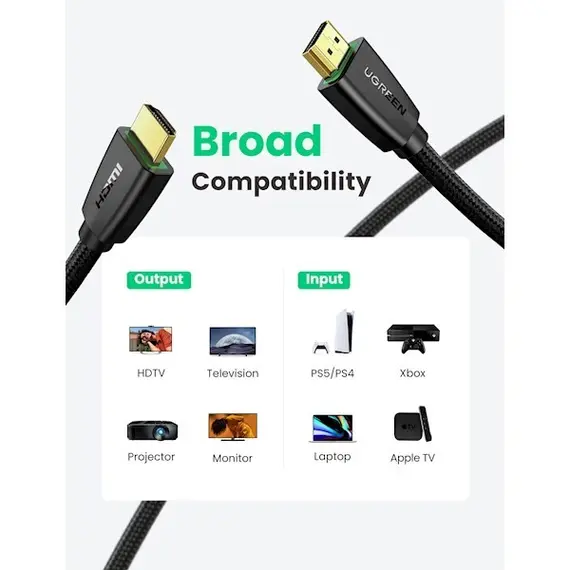 HDMI კაბელი UGREEN HD118 (40410) High-End HDMI Cable with Nylon Braid 2m (Black), 5 image - TechMall.geHDMI კაბელი UGREEN HD118 (40410) High-End HDMI Cable with Nylon Braid 2m (Black), 5 image - TechMall.ge ,HDMI კაბელი UGREEN HD118 (40410) High-End HDMI Cable with Nylon Braid 2m (Black), 5 image - TechMall.ge