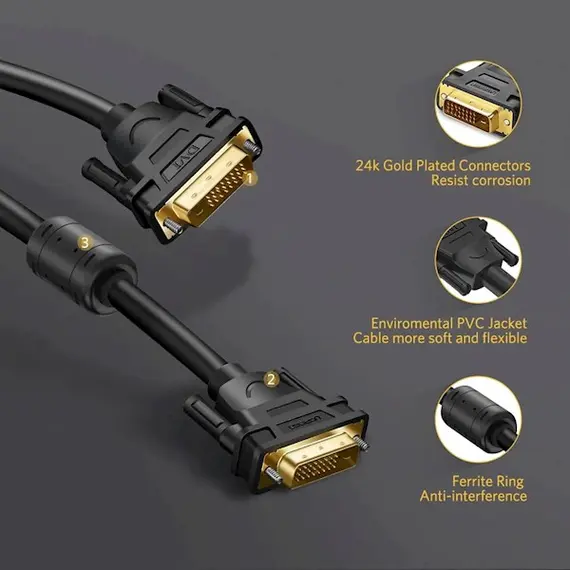 DVI კაბელი UGREEN DV101 (11604) DVI-D 24+1 Male to Male Dual Link Video Cable, 2m, Black, 7 image - TechMall.geDVI კაბელი UGREEN DV101 (11604) DVI-D 24+1 Male to Male Dual Link Video Cable, 2m, Black, 7 image - TechMall.ge ,DVI კაბელი UGREEN DV101 (11604) DVI-D 24+1 Male to Male Dual Link Video Cable, 2m, Black, 7 image - TechMall.ge