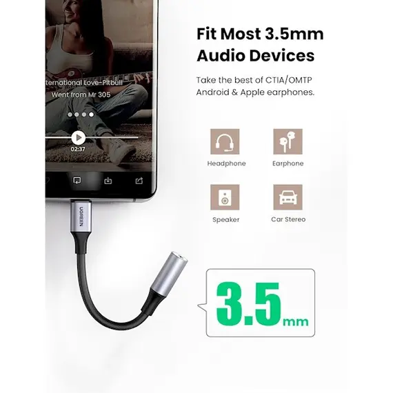 აუდიო ადაპტერი UGREEN USB-C to 3.5mm M/F Cable Aluminum Shell with Braided 10cm (Space Gray), 4 image - TechMall.geაუდიო ადაპტერი UGREEN USB-C to 3.5mm M/F Cable Aluminum Shell with Braided 10cm (Space Gray), 4 image - TechMall.ge ,აუდიო ადაპტერი UGREEN USB-C to 3.5mm M/F Cable Aluminum Shell with Braided 10cm (Space Gray), 4 image - TechMall.ge