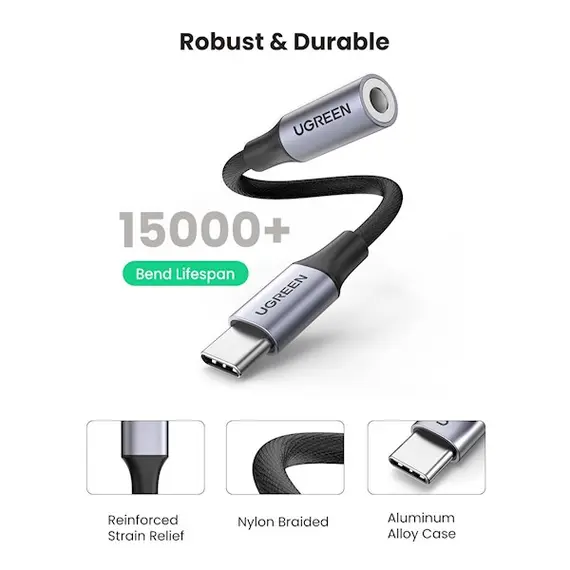 აუდიო ადაპტერი UGREEN USB-C to 3.5mm M/F Cable Aluminum Shell with Braided 10cm (Space Gray), 6 image - TechMall.geაუდიო ადაპტერი UGREEN USB-C to 3.5mm M/F Cable Aluminum Shell with Braided 10cm (Space Gray), 6 image - TechMall.ge ,აუდიო ადაპტერი UGREEN USB-C to 3.5mm M/F Cable Aluminum Shell with Braided 10cm (Space Gray), 6 image - TechMall.ge