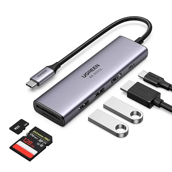 USB-C ჰაბი UGREEN CM511 (60384), 5-in-1 Adapter, USB-C Hub to 3xUSB3.0, HDMI, TF/SD, Gray, 5 image - TechMall.geUSB-C ჰაბი UGREEN CM511 (60384), 5-in-1 Adapter, USB-C Hub to 3xUSB3.0, HDMI, TF/SD, Gray, 5 image - TechMall.ge ,USB-C ჰაბი UGREEN CM511 (60384), 5-in-1 Adapter, USB-C Hub to 3xUSB3.0, HDMI, TF/SD, Gray, 5 image - TechMall.ge